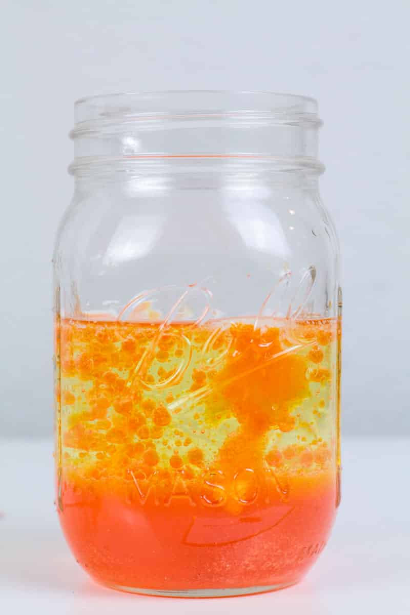 Fall lava lamp science experiment in a mason jar