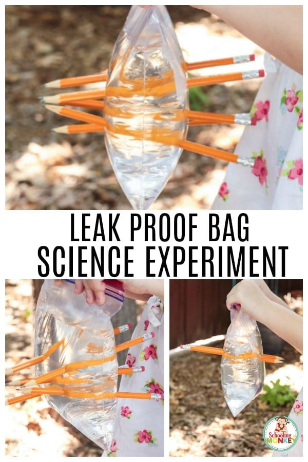 A quick and easy science experiment that kids will love! The leak proof bag science experiment teaches the basics of poylmer chains and chemical bonds with ease! #stemed #scieneexperiments #science #kidsactivities