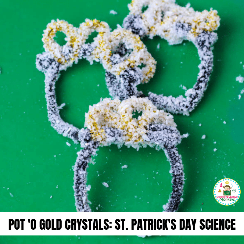 Do you love chemistry science experiments? You'll love this experiment on how to grow crystals with salt. This St. Patrick's Day science experiment gives a lucky twist on a classic science experiment for kids! #stemed #stemactivities #stpatricksday #stpatricksdayactivities #scienceexperiments