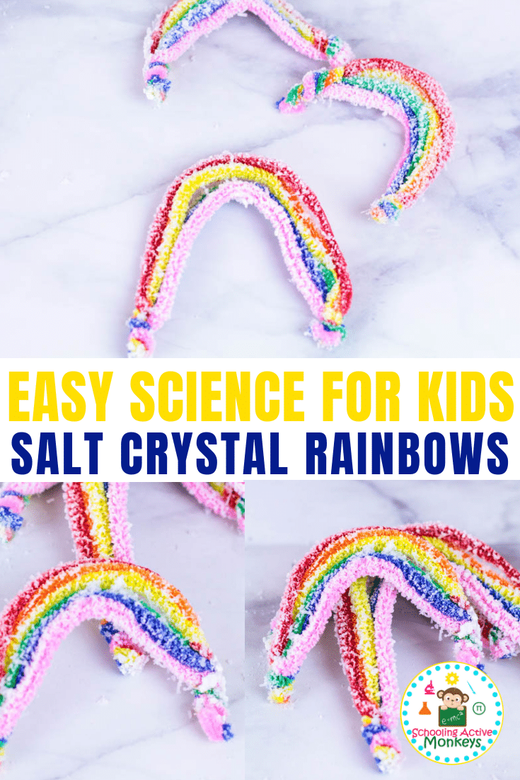If you love science and love rainbows, then you’ll love making these salt crystal rainbows! Learn how to make salt crystals following these easy instructions! Perfect for St. Patrick’s Day science! #stemed #stemactivities #science #scienceexperiments #stpatricksday #stpatricksdayactivities 