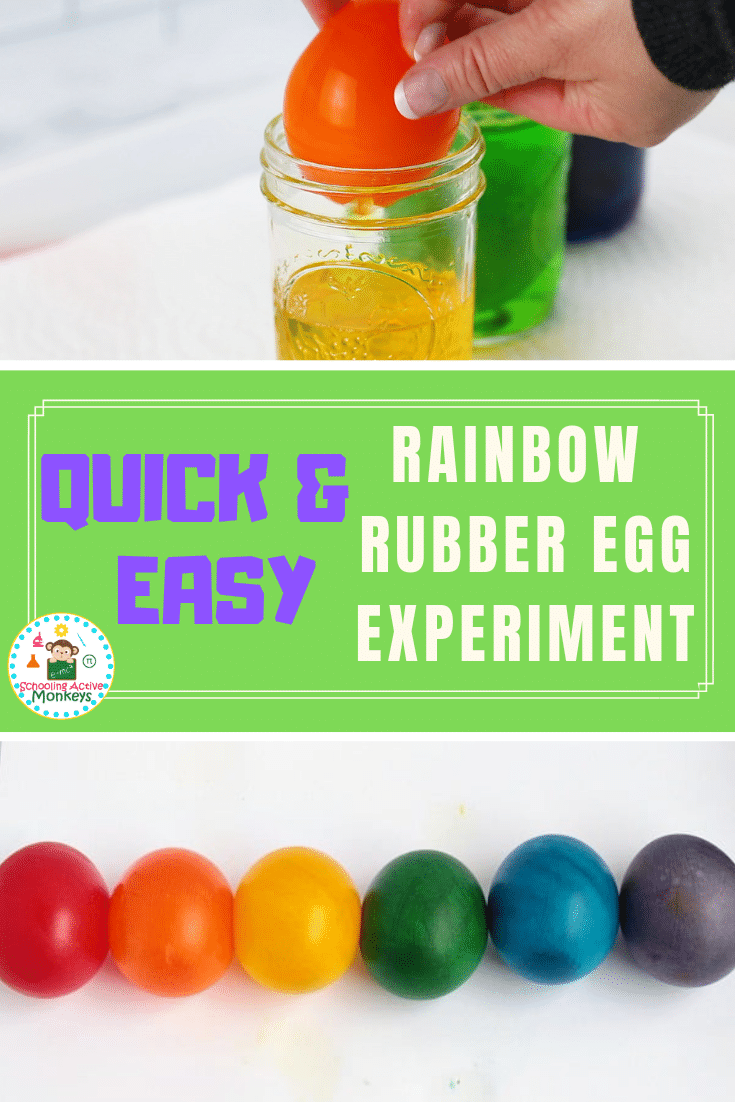 Kids will love this rainbow variation on the classic egg in vinegar science fair project. Don't just make naked rubber eggs, make rainbow rubber eggs! #stemactivities #steamactivities #stemed #easteractivities #handsonlearning #scienceexperiment