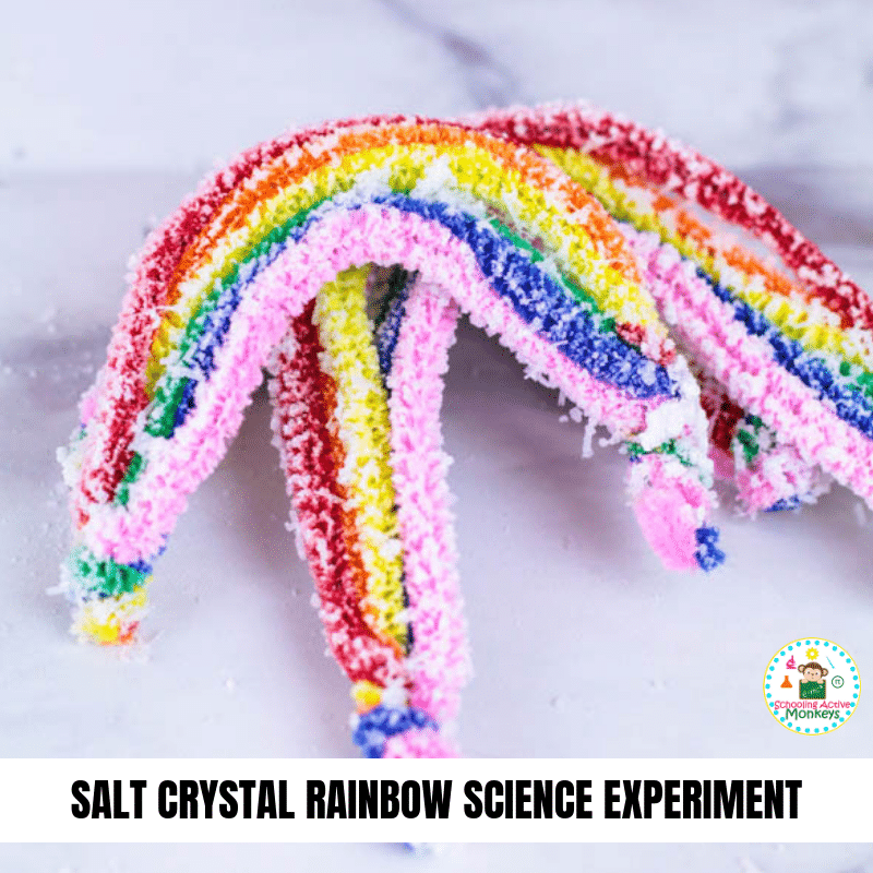 If you love science and love rainbows, then you’ll love making these salt crystal rainbows! Learn how to make crystals fast without borax following these easy instructions! Perfect for St. Patrick’s Day science! #stemed #stemactivities #science #scienceexperiments #stpatricksday #stpatricksdayactivities