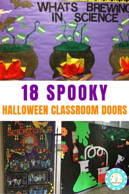 t inspired with these science door decorating ideas for Halloween with these clever science-themed Halloween classroom doors. #halloween #teaching #halloweendecorating #stemed #scienceteacher