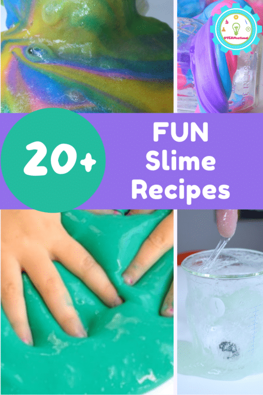 Fun slime recipes without glue, without borax, with liquid starch, cornstarch, and more! Slime making for kids, teens, and tweens!