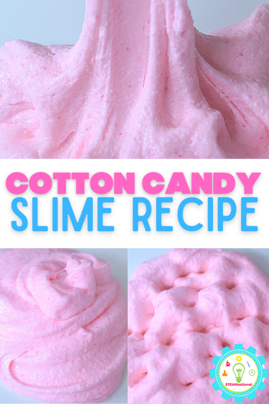 Learn how to make fluffy, pink slime that looks just like cotton candy! This cotton candy slime recipe uses only three ingredients!