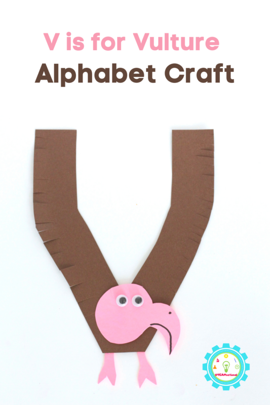 Kids will love the letter V in their alphabet crafts because it shows a vulture flying into the air! The V is for vulture alphabet craft is a fun way to transform a boring letter into an exciting animal.