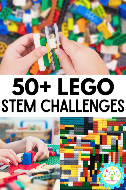 Over 20 fun LEGO STEM challenges! Printable LEGO STEM challenge cards to use in the classroom or at home, plus more LEGO STEM ideas!