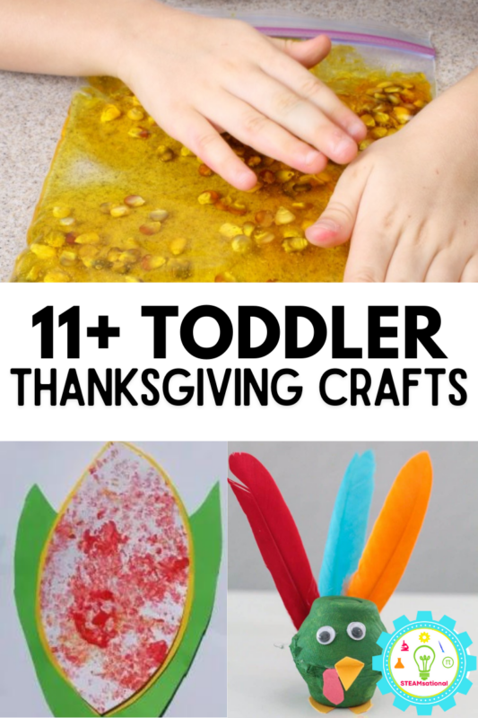 The perfect list of Thanksgiving crafts for toddlers that toddlers can do with their actual craft ability level without making a big mess or getting frustrated. 