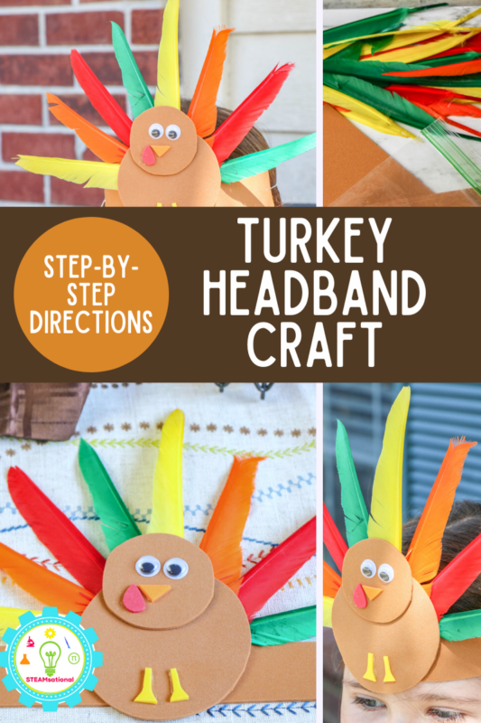 Step by step directions to make a foam headband turkey craft for Thanksgiving! Easy enough for kids to do alone!