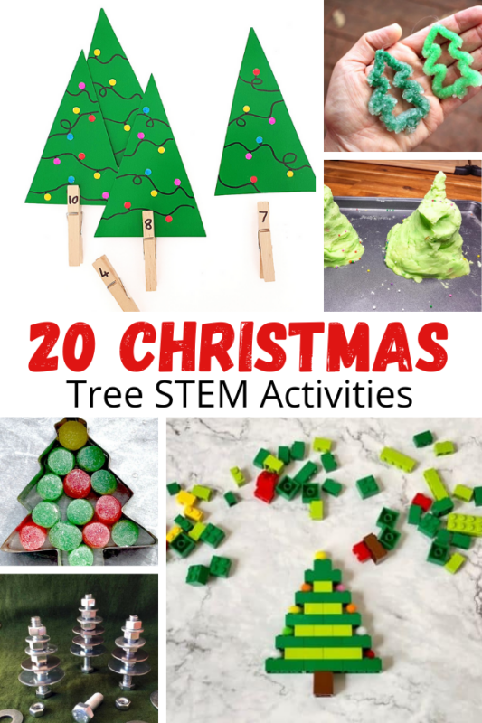 Over 20 fun Christmas tree themed STEM activities for kids to try! Easy instructions and low-prep Christmas tree STEM activities for kids!