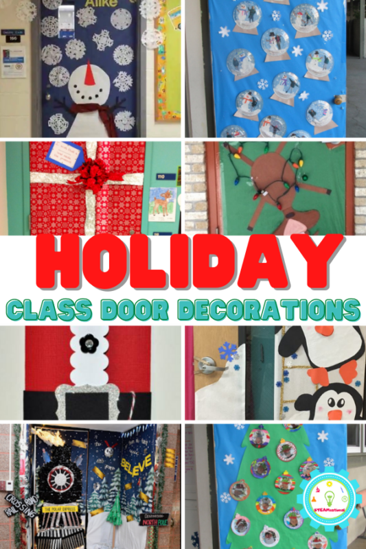 Over 11 fun holiday door decorations for school to use as inspiration to make your classroom door festive and fun during the holiday season!