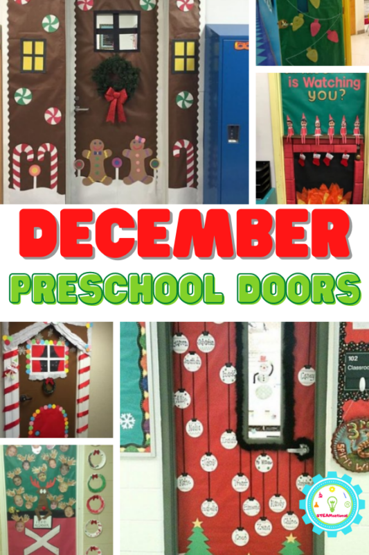 This December, use these December door decorations for preschool as inspiration for your own preschool classroom door ideas!