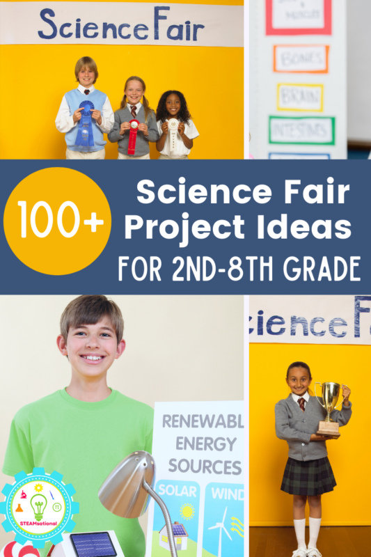 Over 100 science fair projects ideas for elementary through middle school! Kids in 2nd-8th grade will love these easy science fair projects. 