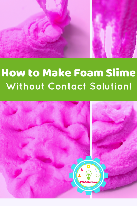 Learn how to make foam slime without contact solution the easy way! Just 4 ingredients and in less than 10 minutes, you will have DIY foam slime!