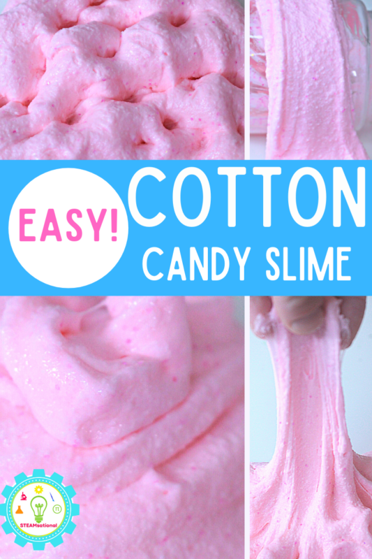 This simple cotton candy slime recipe is easy to follow and makes beautifully fluffy slime that looks good enough to eat!