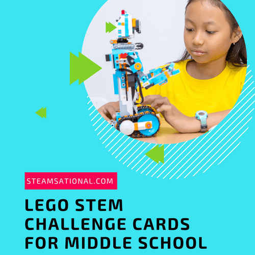 Get 48 LEGO STEM challenge cards for middle school perfect for STEM centers, science centers, and independent STEM learning at home!