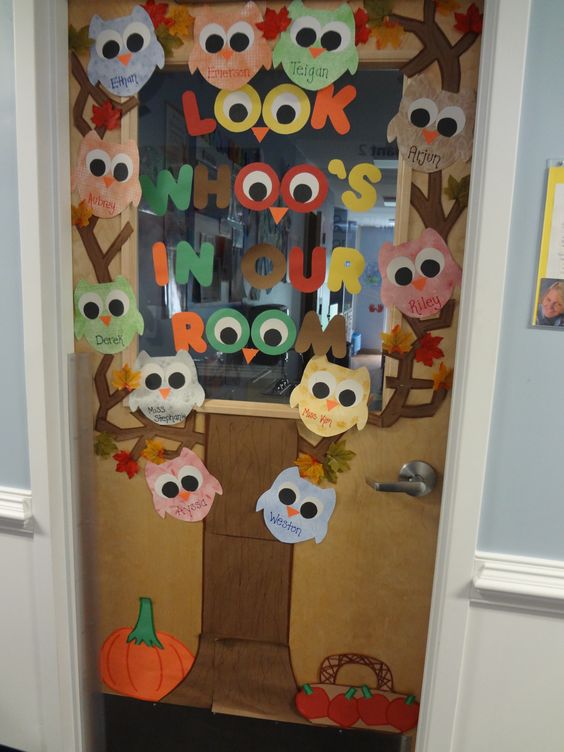 owl tree clasroom door