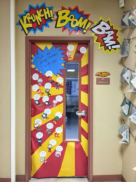 classic superhero classroom door