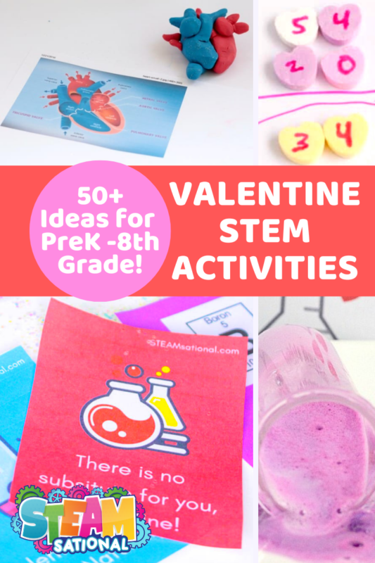 50 exciting STEM Valentine's Day activities! STEM activities for Valentine's Day for preschoolers through middle schoolers. Low-cost Valentine science! 