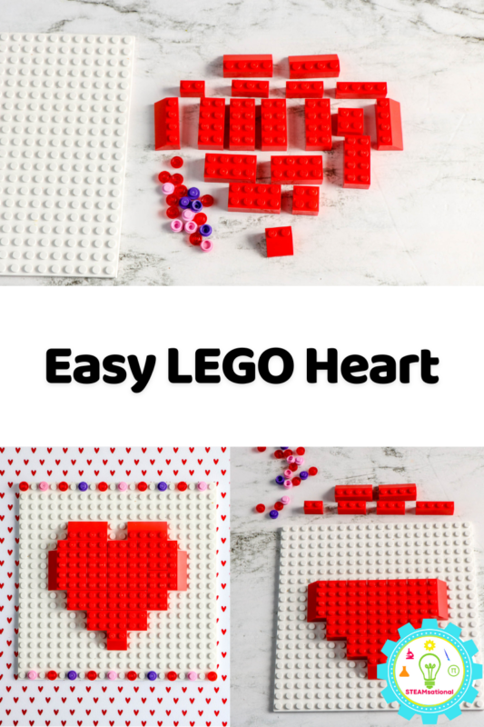 LEarn how to build a LEGO  heart the easy way!  It requires only basic LEGO building pieces and can be made just for fun or as a Valentine's Day STEM activity. 
