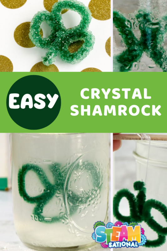 Make St. Patrick's Day chemistry fun! These borax crystal shamrocks are made from two ingredients and are finished in less than 12 hours!