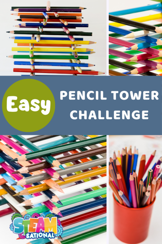 Encourage creativity and teamwork with this easy pencil STEM challenge tower building engineering activity!