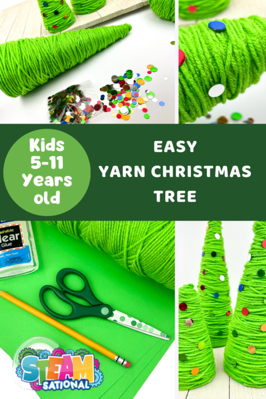 In this Christmas tree lesson plan, yarn-wrapped Christmas trees serve as a dynamic amalgamation of science, technology, engineering, mathematics, and art. 